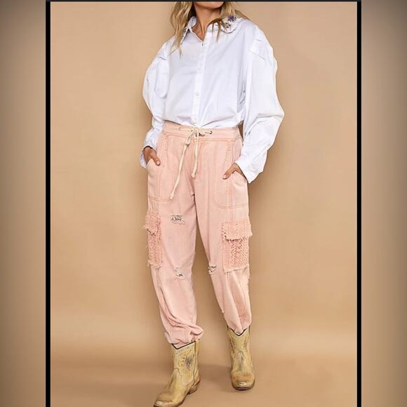 POL Distressed Cargo Denim Jogger with Crochet Pockets - Picture 5 of 5